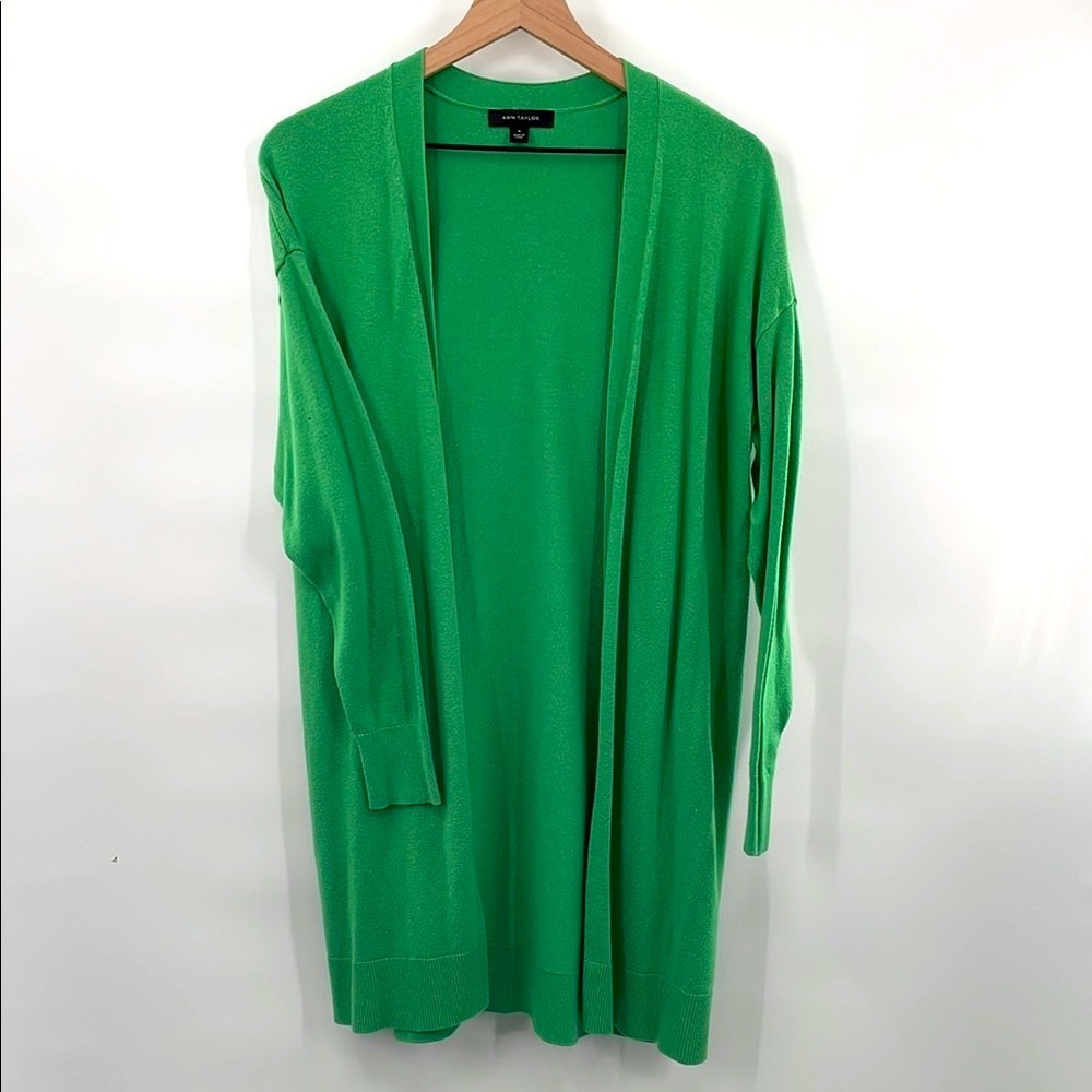 Kelly Green Open-Front Mid-Length Cardigan